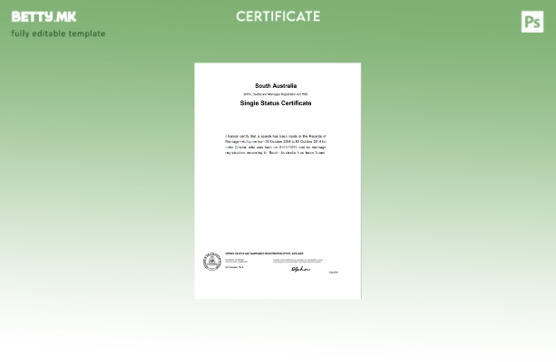 Модерен стил, шаблон за потврда за развод од Австралија Јужна Австралија во шабл